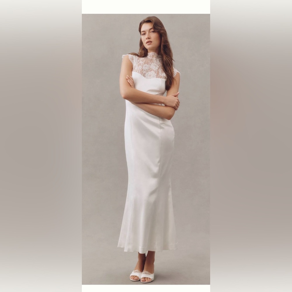BHLDN White Satin and Lace Maxi Dress
